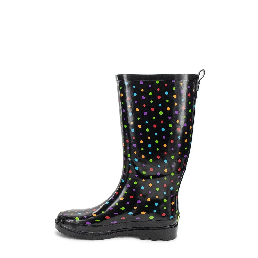 Western Chief Womens Ditsy Dot Tall Rain Boot Black Multi Polka Dot Size 8